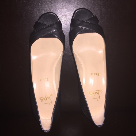 Christian Louboutin Riveto 70 Black Nappa Wedges - Picture 2 of 9